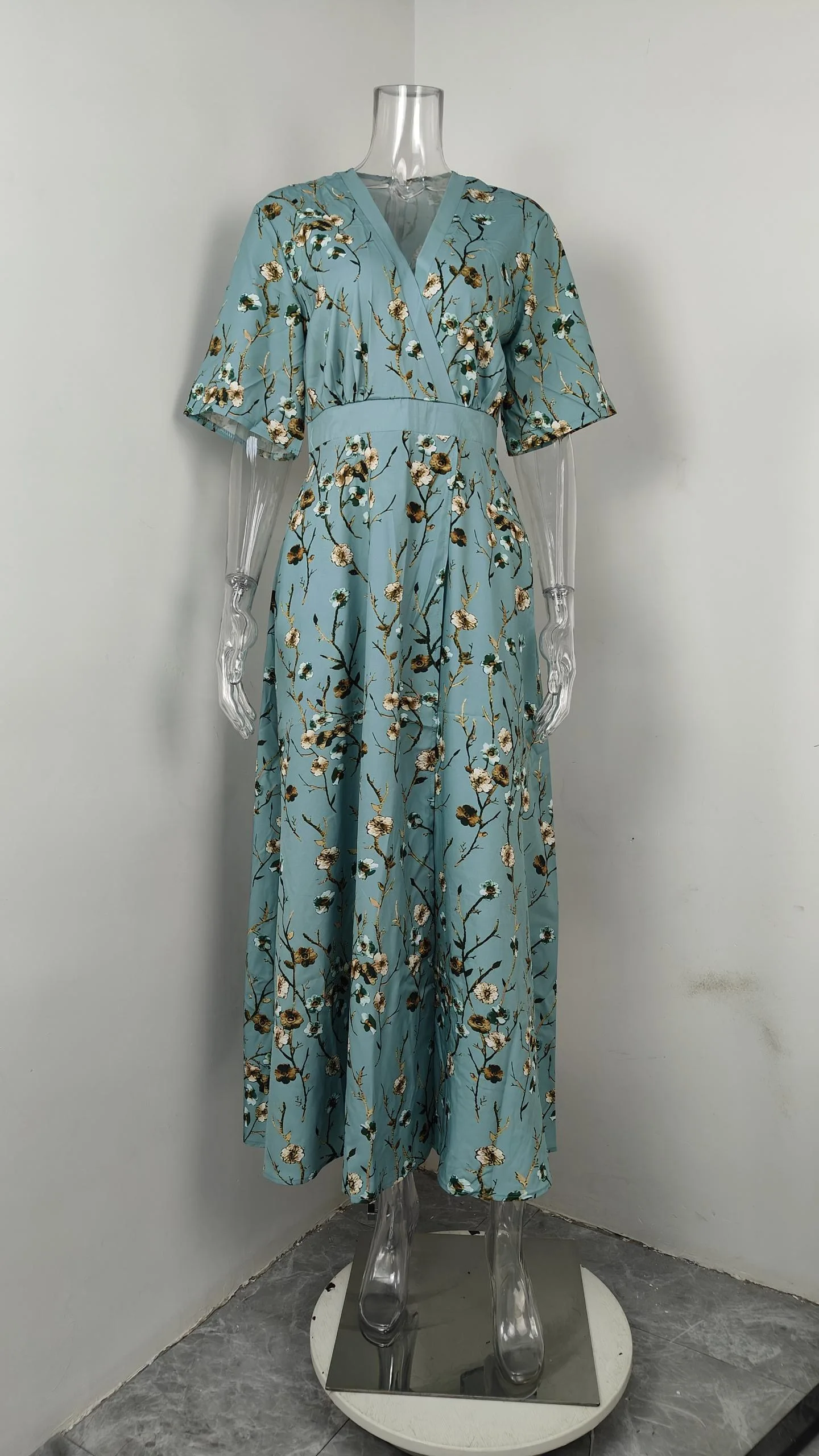 Spring Summer Women Fashion V Neck Belted Party Long Dress Short Sleeve  Pocket Femlae Holiday Oversized Loose Print Maxi Dresses - AliExpress  200000345