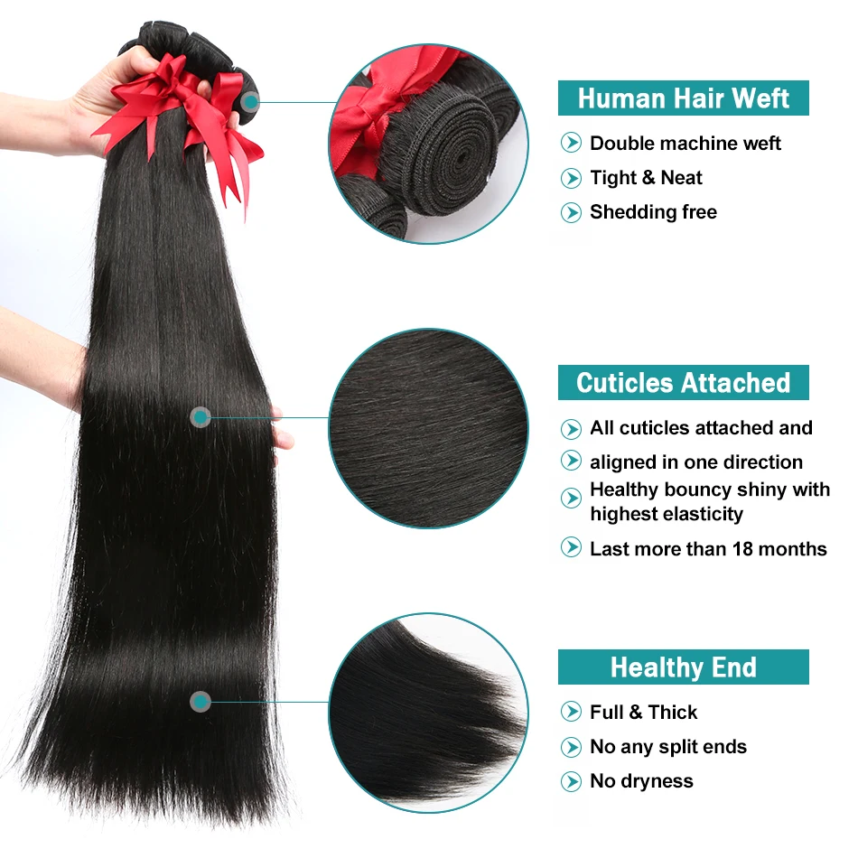 MELODIE Bone Straight Human Hair Weave Bundles Natural Black 30 40 Inches Human Hair Extensions Brazilian