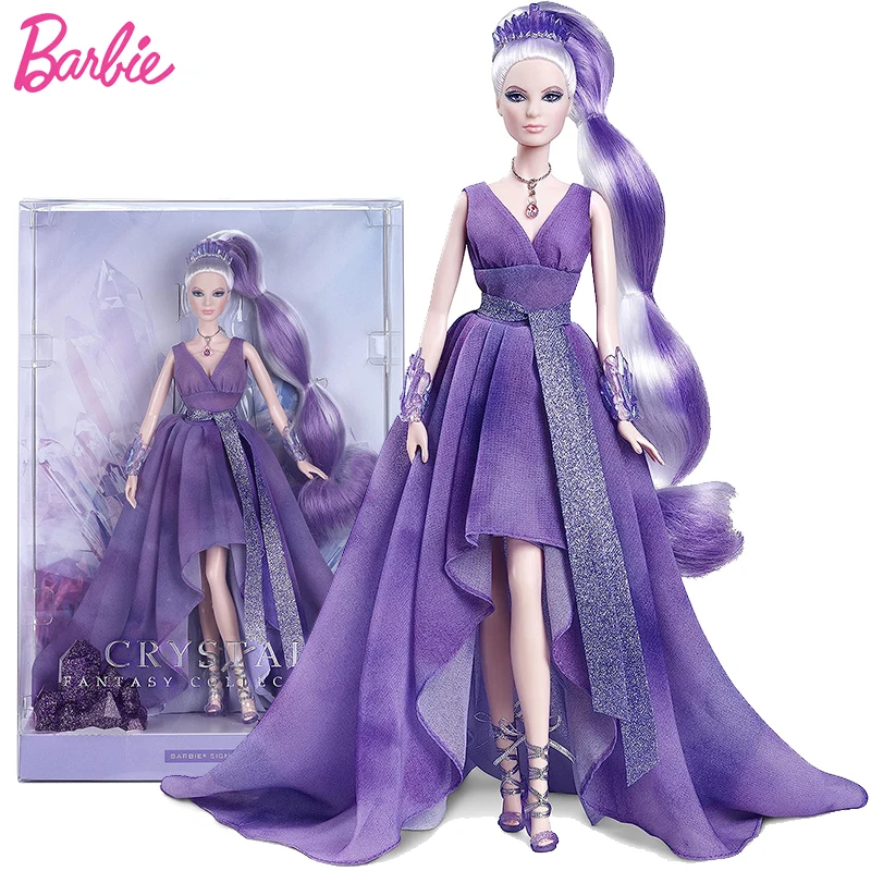 Original Barbie Signature Crystal Fantasy Amethyst Doll Platinum Hair Abito Viola Dress Up Accessori Giocattoli Per La Collezione Di Ragazze