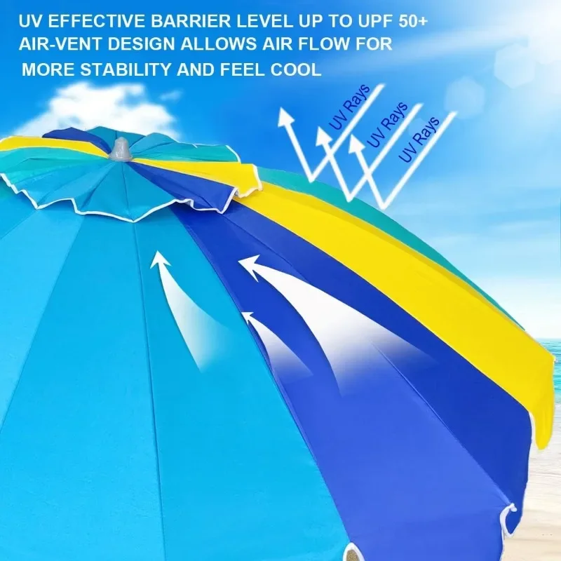Heavy Duty High Wind Beach Umbrella with Sand Anchor & Tilt, UV 50+ Sun Shelter, Outdoor Sunshade Umbrella with Carry Bag Practical Beach Essentials Umbrellas & sun shelters