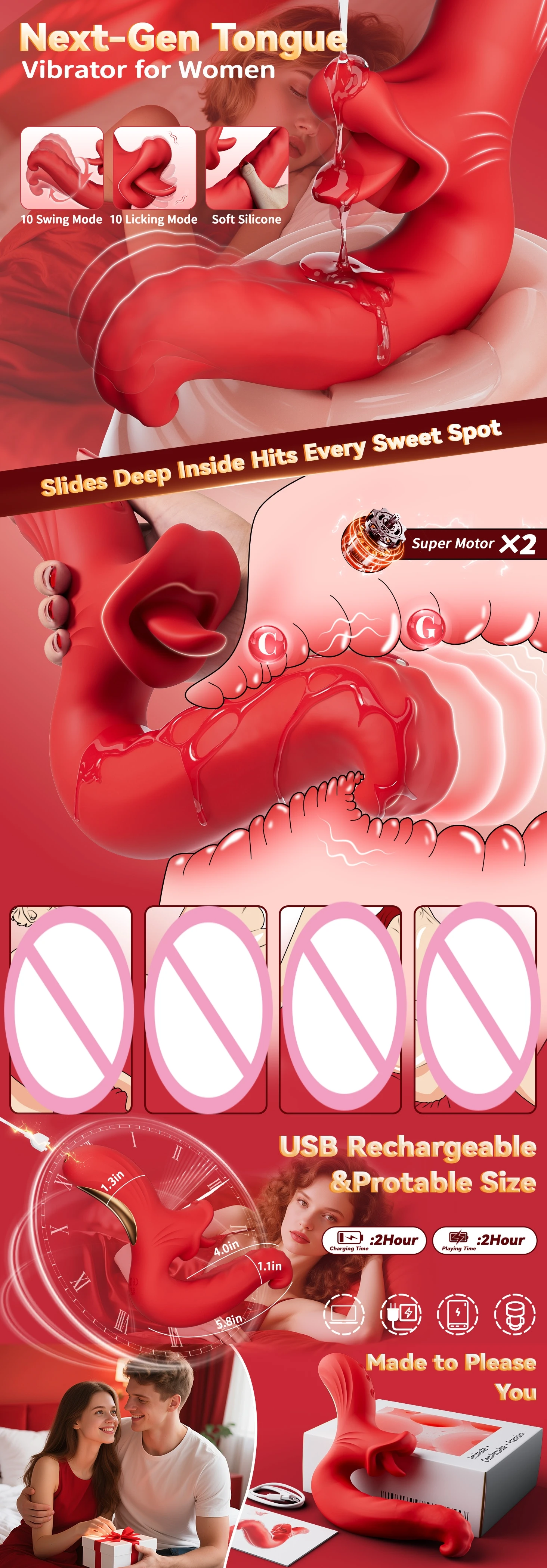 esnek silikon tasarımlı dil vibratörü