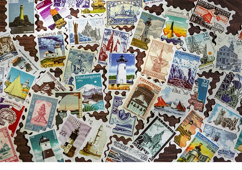 50 Blatt Retro-Stempelaufkleber-Set, klassisches Vintage-Versanddesign, für Retro-Tagebuch, Basteln, Geschenkverpackung, Kartendekoration – Detail 16