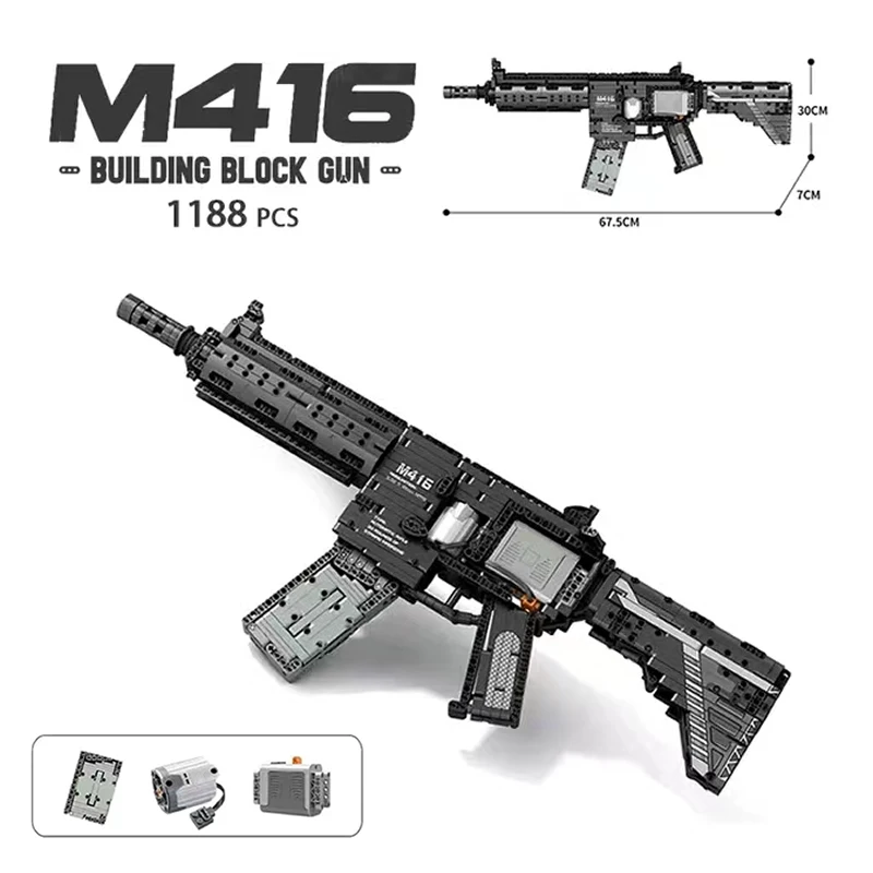 

1188PCS WW2 M416 Military Weapon Electric Groza Assault Rifle Model Building Blocks MOC Gun Bricks Toys For Kid Birthday Gift