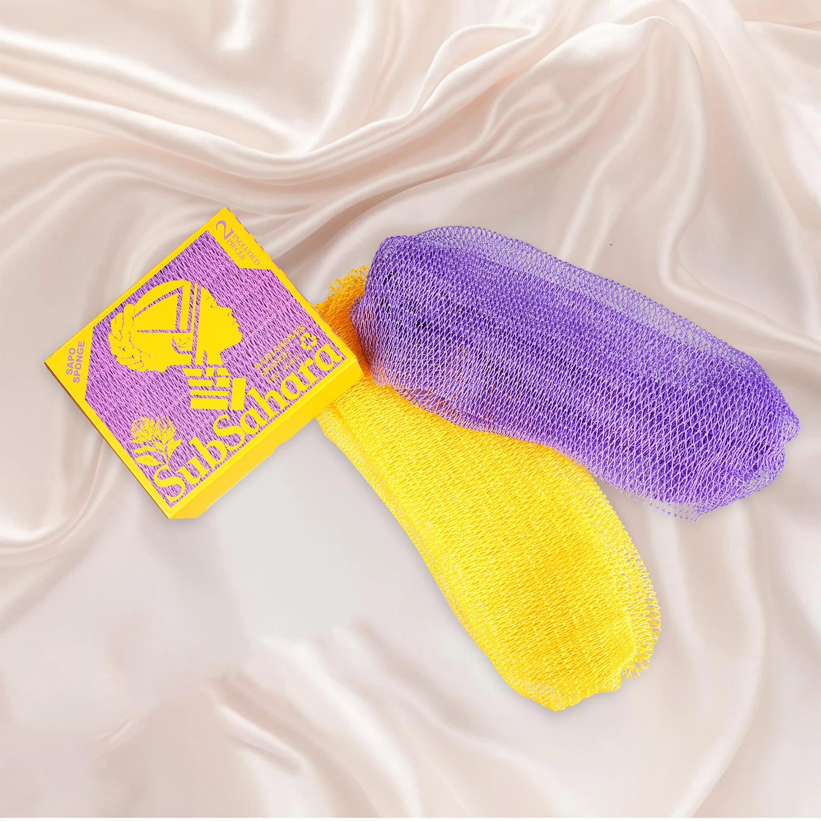 African Net Sponge - 2 Pieces Exfoliating Scrubber for All Skin Types, soap body wash shower gel body scrub turmeric soap