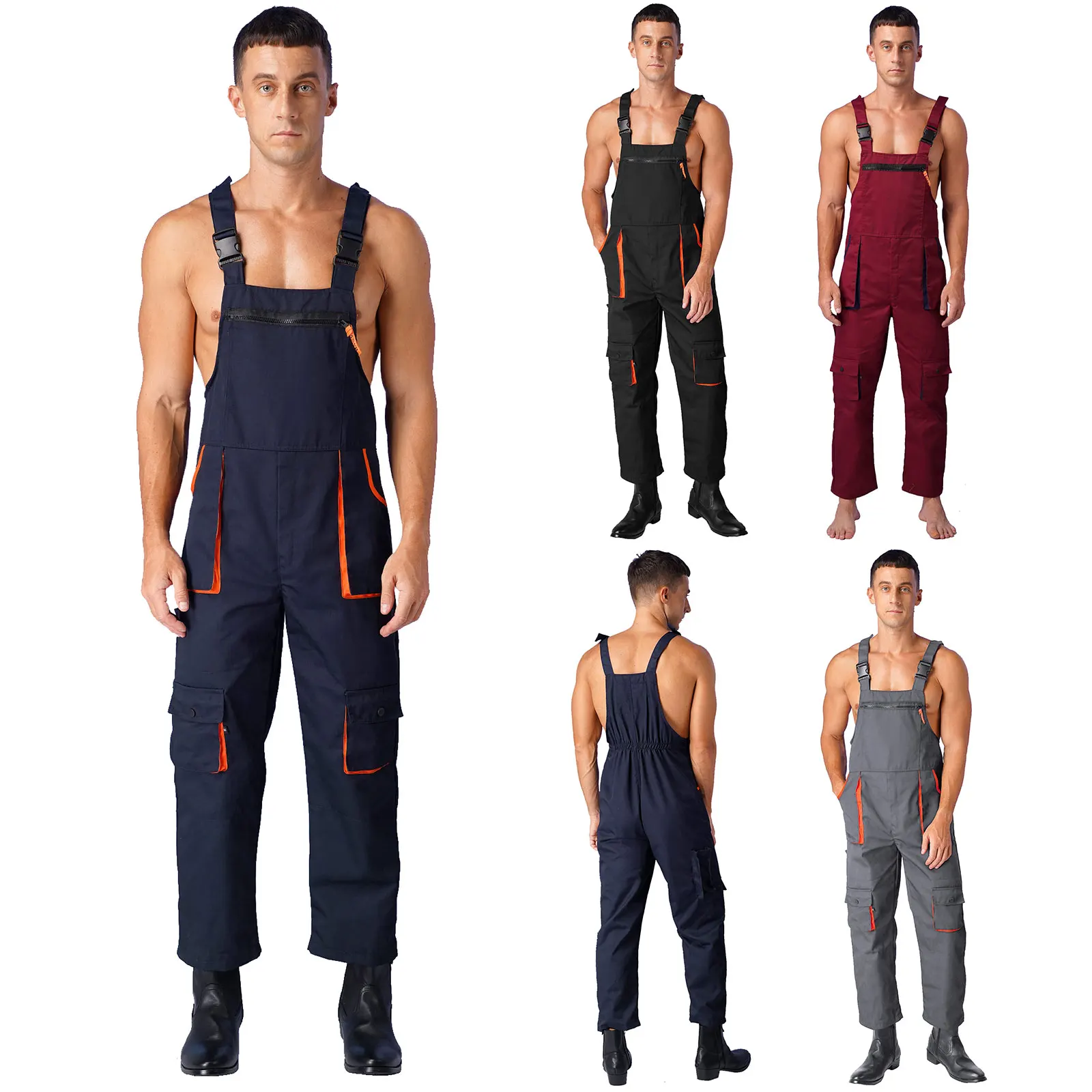 Mens Wear Resistant Overalls Jumpsuit Adjustable Straps Multiple Pockets Work Dungarees Male Bib And Brace Coveralls
