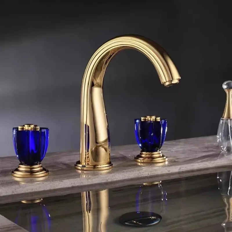 Description Picture 3 of itemBasin Faucets Brass Luxury Gold Bathroom Faucet Sink 3 Hole Hot And Cold Basin Water Tap