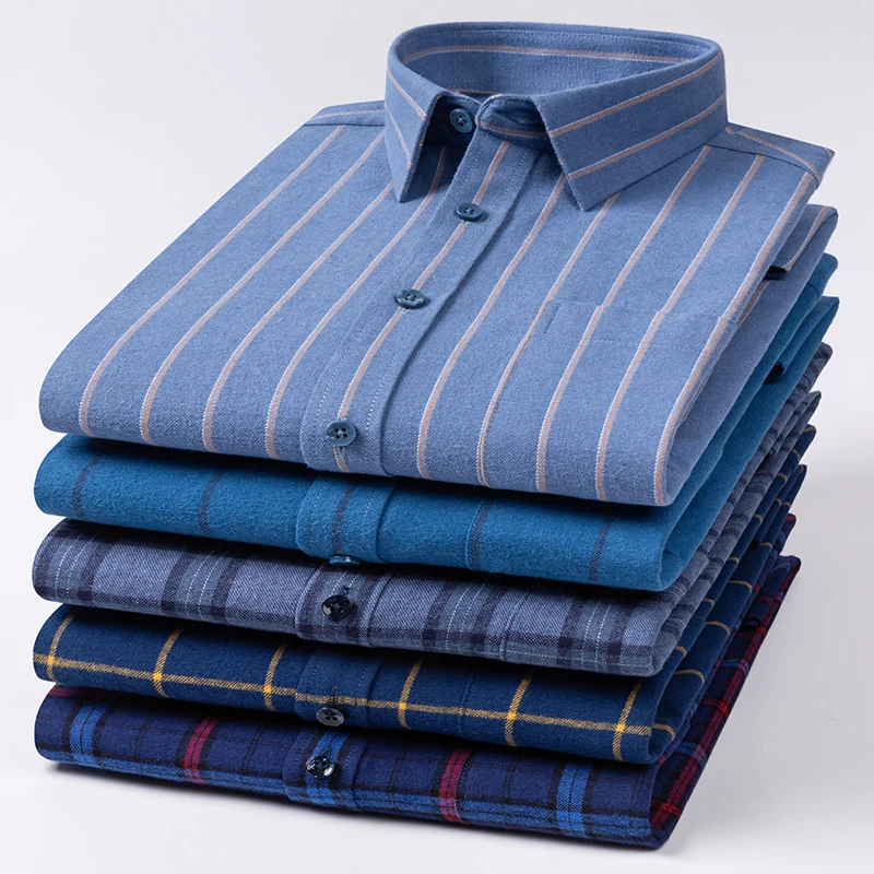 

Plus size 100%cotton Casual long-sleeve shirt for men slim fit formal tops big size soft office single pocket vintage clothes