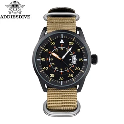 ADDIESDIVE Men's Fashion Sports Quartz Watch - Waterproof with Luminous Display and Nylon Strap (Khaki)