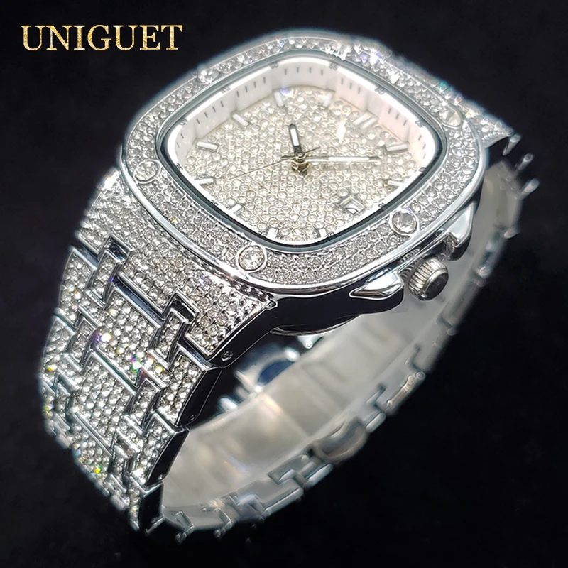 Gold Uhren Für Männer Quadratische Klassische Design Luxus Quarz herren Uhr Luxus Diamant Armbanduhren Wasserdicht Leucht Hand Uhr – Detail 10