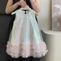 Robe d'été en coton pour filles, nouvelle collection, style coréen, avec nœud scintillant, jupe de princesse décontractée et simple pour les fêtes quotidiennes 3
