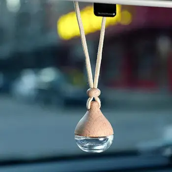 Bottiglia di vetro di profumo pendente per deodorante per auto vuoto da 7-8 ml con tappi in legno Bottiglia di diffusore di olio essenziale per auto riutilizzabile