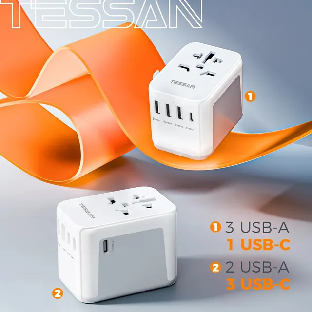 TESSAN Universal Travel Adapter Worldwide with USB &