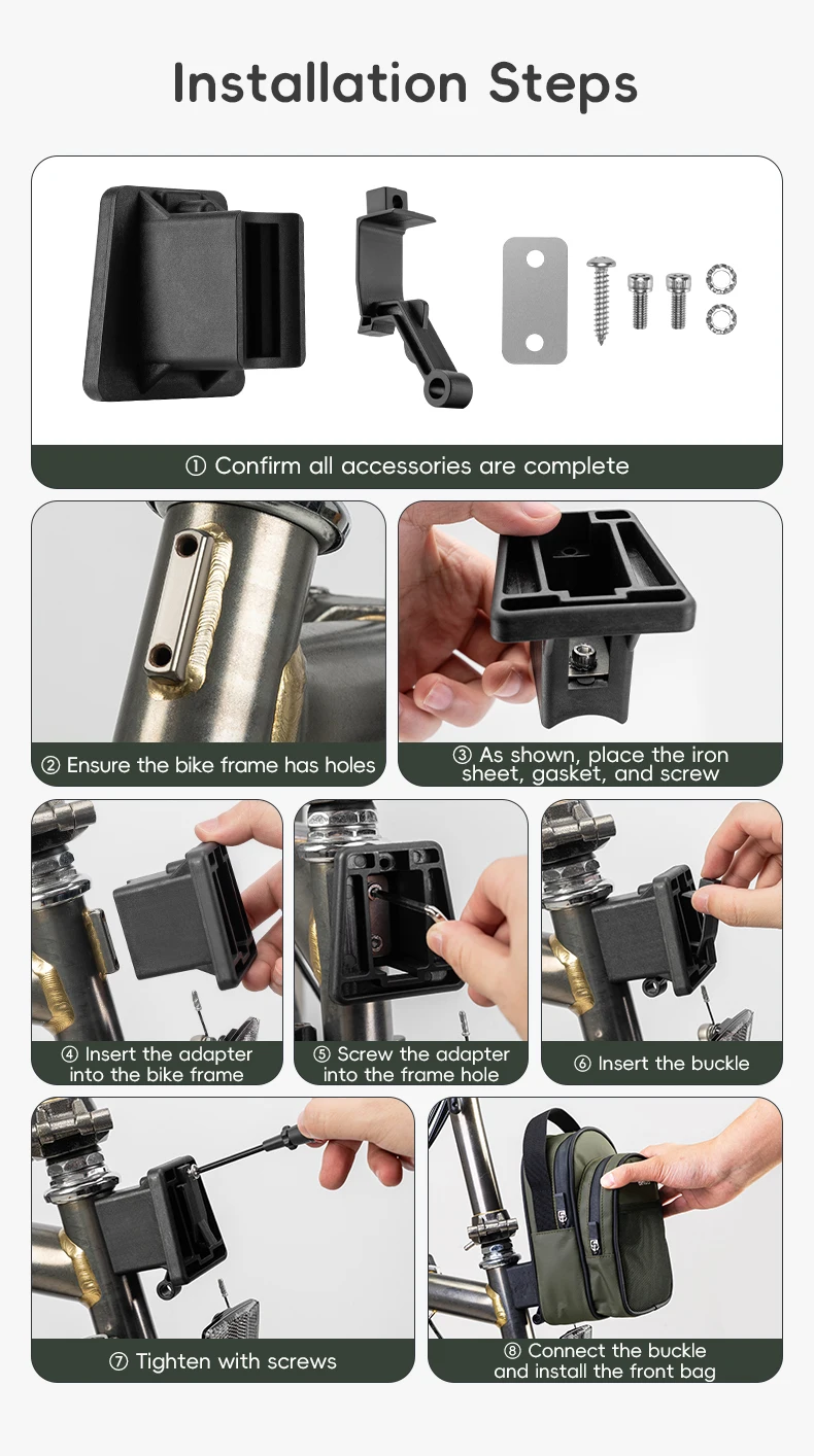 ROCKBROS Faltrad-Aufbewahrungstasche für Brompton-Fronttasche, Kameratasche, tragbar, 1,8 l, Mini-Fahrradtasche mit Schnellverschluss – Detail 16