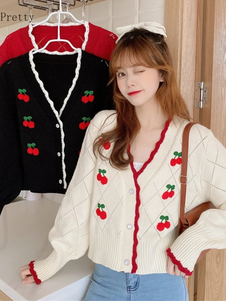 Cherry Embroidery Korean Women Short 