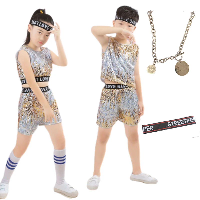 

Children’s Day Hip-hop Dance Street Dance Performance Clothes Boys/Girls Sequined Jazz Kindergarten Performance Costume