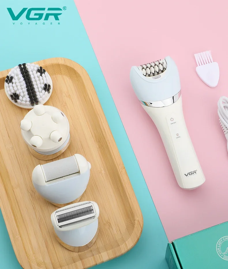 Vgr 5-in-1 Lady Shaver Epilator Set Waterproof Electric Grooming Kit_voghion.com