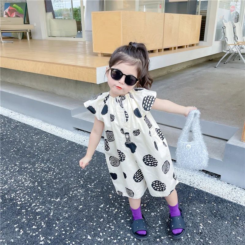 

Fashion Kids Baby Girls Clothes Flying Sleeve Loose Style Playsuits Outfits Summer Personality Sunsuit Overall Children Clothing