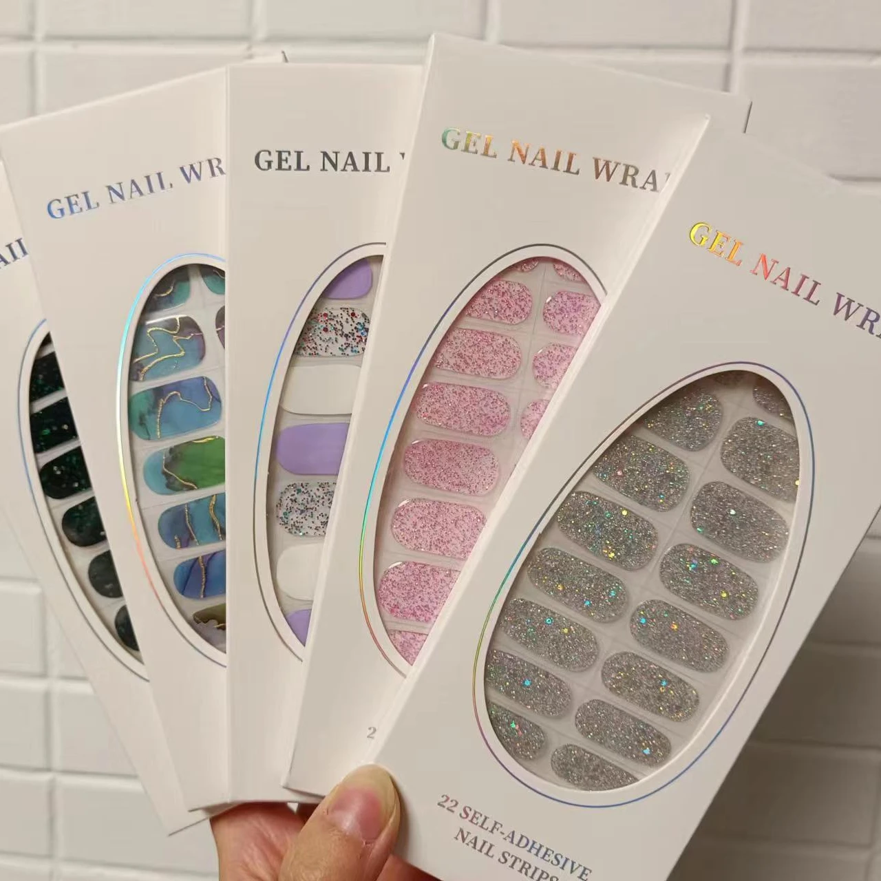 20 Strips 3D Gel Nail Sticker Decoration DIY Waterproof Wrap Self-adhesive Full Curing Nail Wrap Non Baked Art Decorations