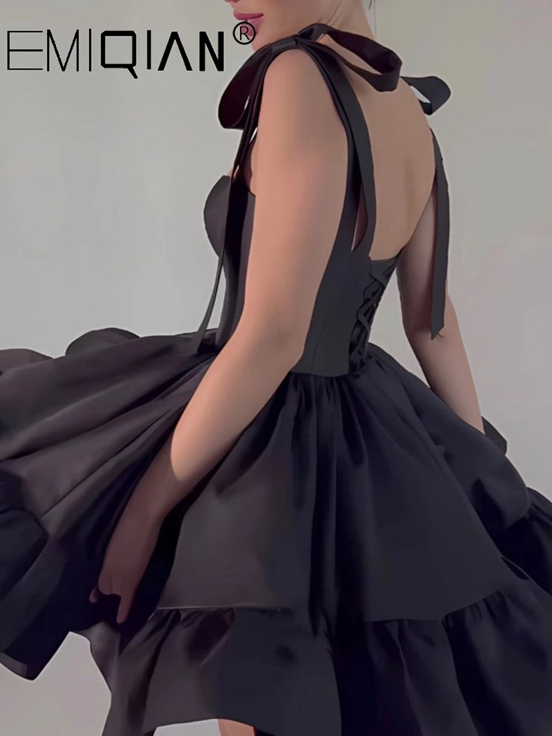 High Quality Elegant Black Short Prom Dresses Puffy Skirt Bow Strap Lace up Closure Cocktail Dress