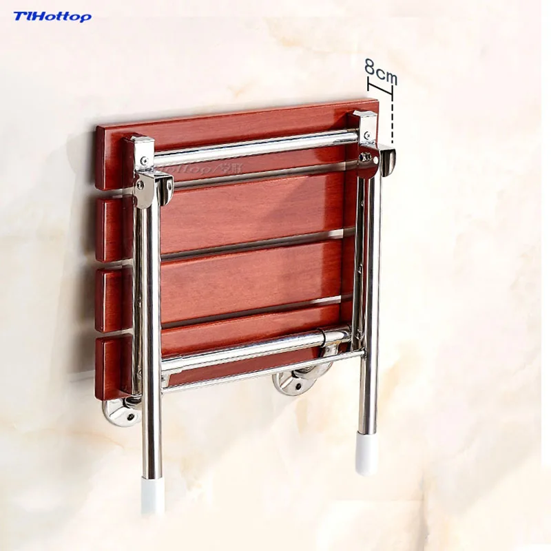 Tlhottop Wood Folding Bath Shower Seat  Wall Mounted Relaxation Shower Chair Solid Seat Spa Bench Saving SpaceBathroom YJ-2058 3
