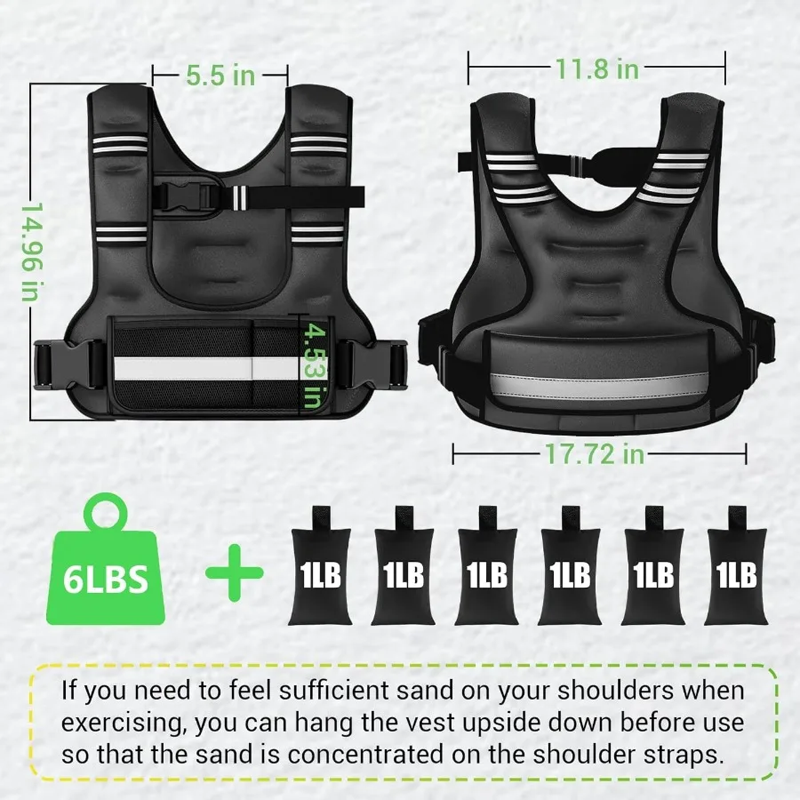 Adjustable Weighted Vest for Women, 6-12lb U-Shaped Weight Vest with 6 Iron Sand Bags & Adjustable Buckle Straps, Rucking Vest w