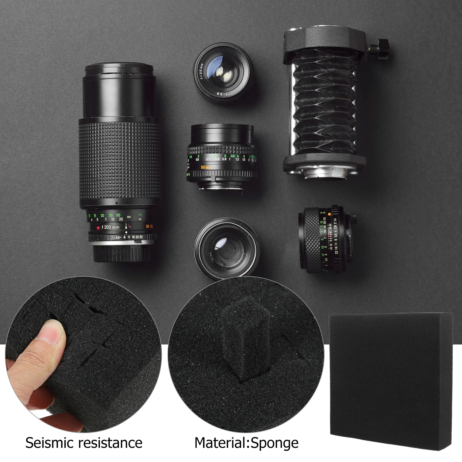손으로 찢은 체크무늬 스폰지 250x250x80mm 검정색 폼보드 포장재 충격 방지 드론 카메라 라이너 깨지기 쉬운 품목