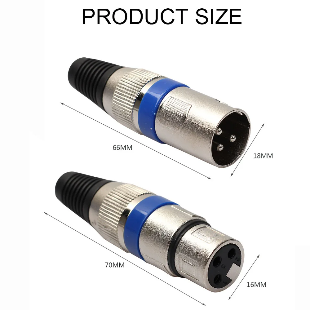 XLR 3 Pin Female Male MIC Jack Plug Audio Microphone Cable Wire Connector 2