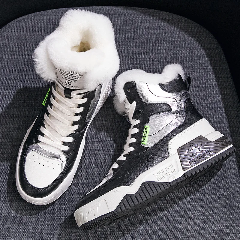 Casual High-top Snow Boots Women 2021 New Style Fur One Autumn and Winter Plus Velvet Warmth Thick Cotton Shoes Thick Sole