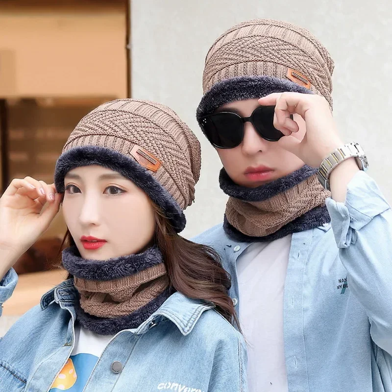 Ski Cap and Scarf Sets Winter Hat For Men Knitted Hat Thick Wool Neck Scarf Winter Cap Beanie Women Balaclava Mask 2pcs balaclava hat,knitted scarf