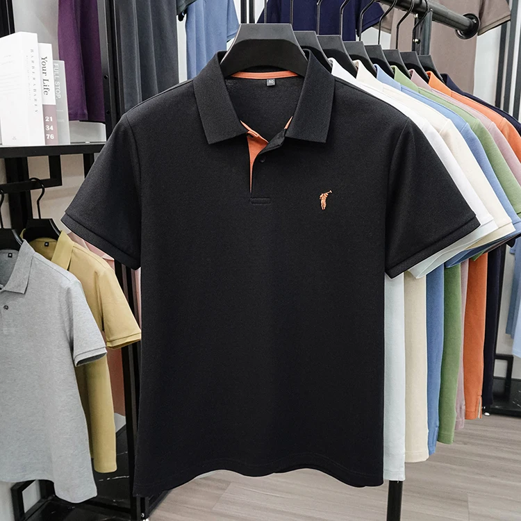 Hochwertiges Marken-Poloshirt aus Seide und Baumwolle mit kurzen Ärmeln atmungsaktives Herren-T-Shirt für den Sommer Paul Pony besticktes Business-Casual-Oberteil – Detail 19