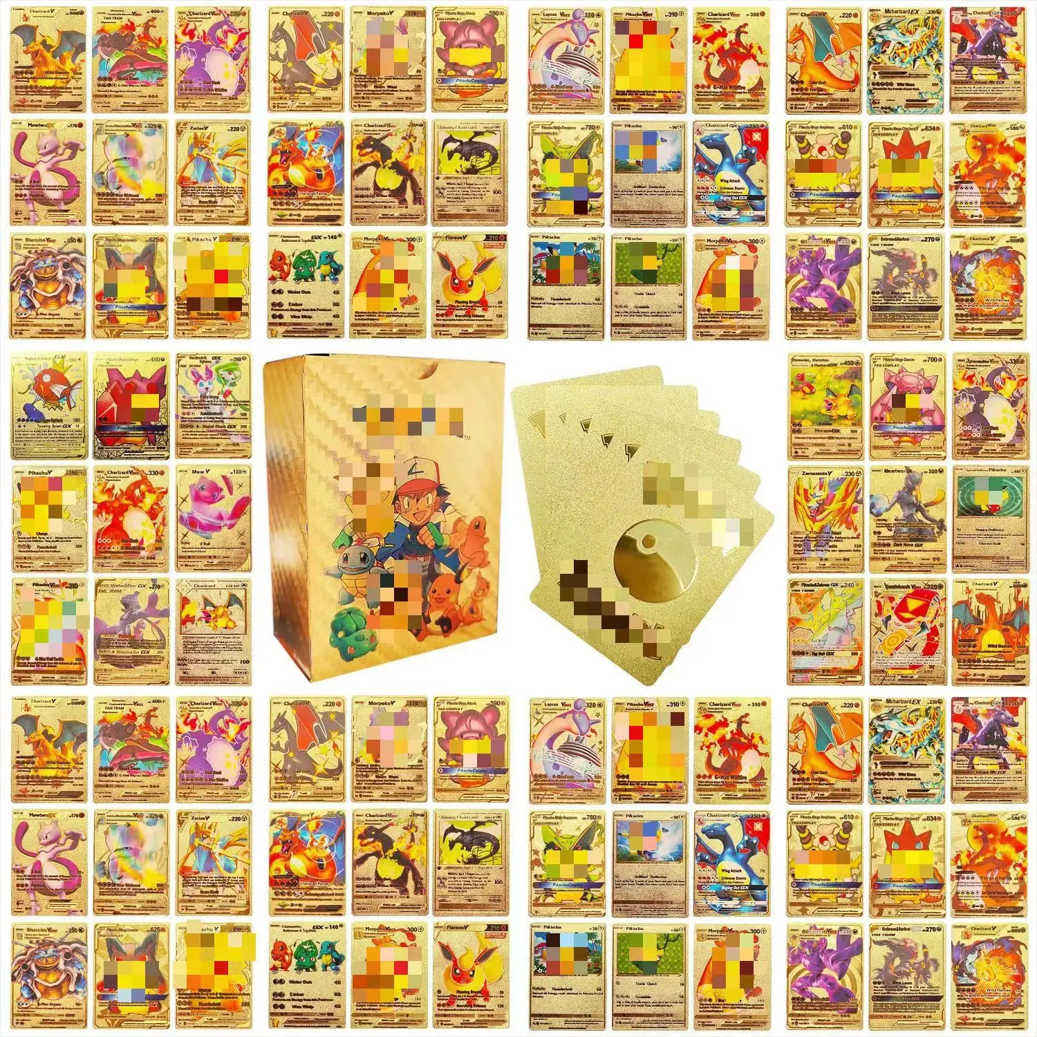 5-55 Pz Cartas Pokemon Francaise Spagnolo Carte D'Oro Spagnolo Inglese Lamina D'Oro Carte Argentate Metalicas Charizard Vmax Gx Scheda Di Gioco