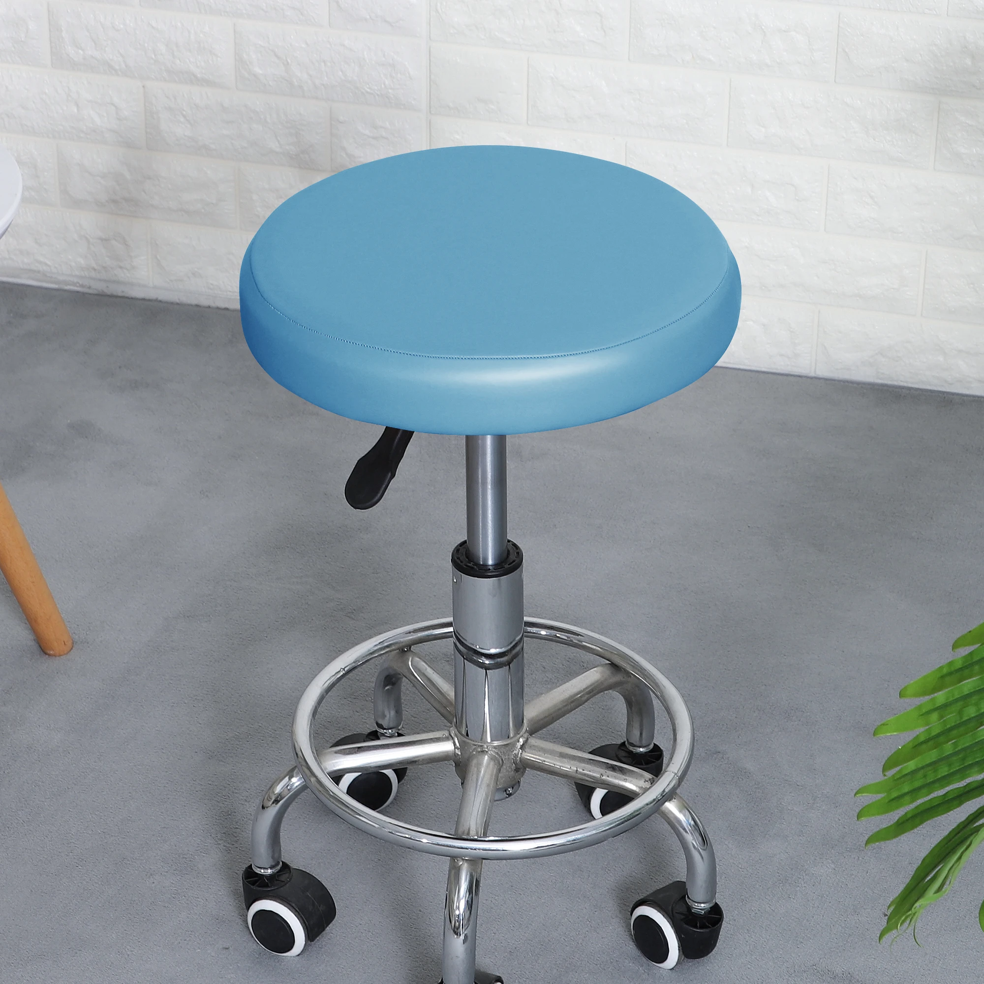 Waterproof PU Leather Round Bar Stool Slipcover with Elastic Bands