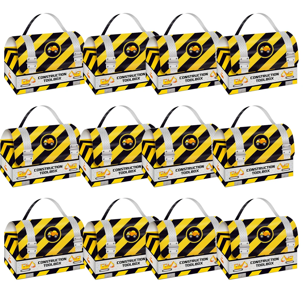 12/24Pcs Scatole Per Dolcetti Per Feste Di Costruzione Sacchetti Di Caramelle Per Camion Da Costruzione Scatole Regalo Con Maniglie Decorazioni Per Fe