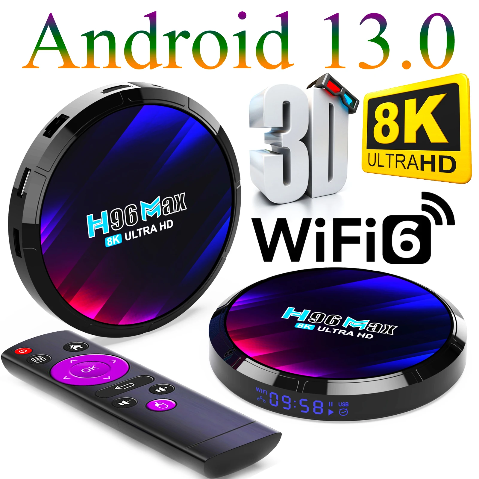 Android 13 TV BOX 2.4G 5G WIFI 6 BT 5.0 Global Media Player Set