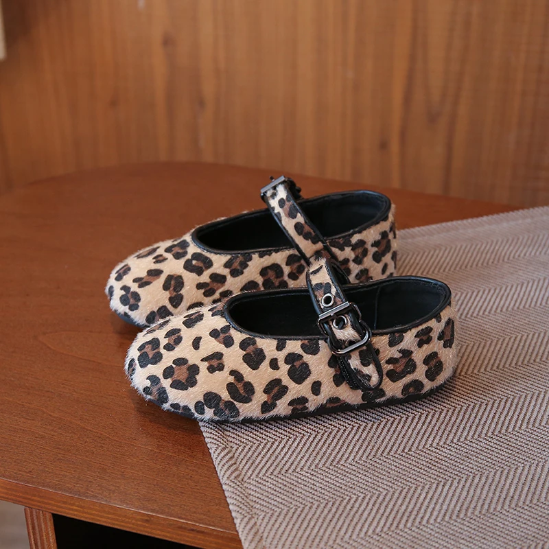 Girls Leather Ballet Flats Shoes Animal Prints Soft Sole