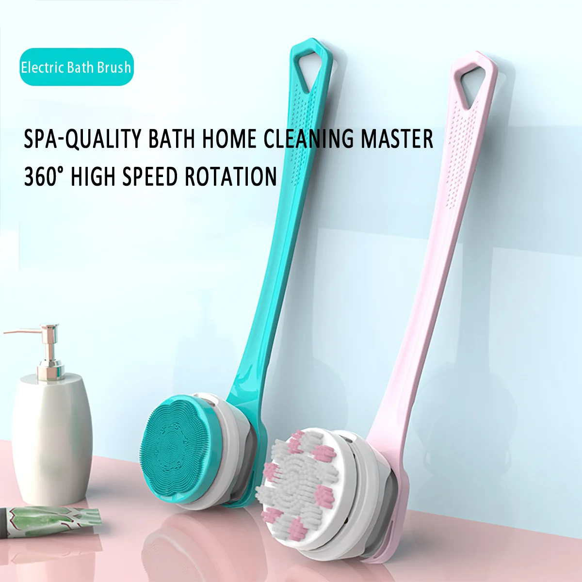 Electric Bath Brush 316g Long Handled Whole Body Exfoliation Bath Brush Soft Bristles
