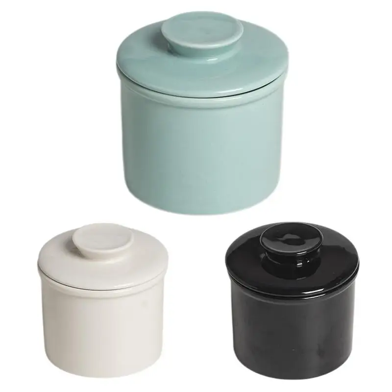 Butter Crock With Lid Modern Round Ceramic Butter Holding Plates Spreadable Porcelain Keeper Cheese Storage Container