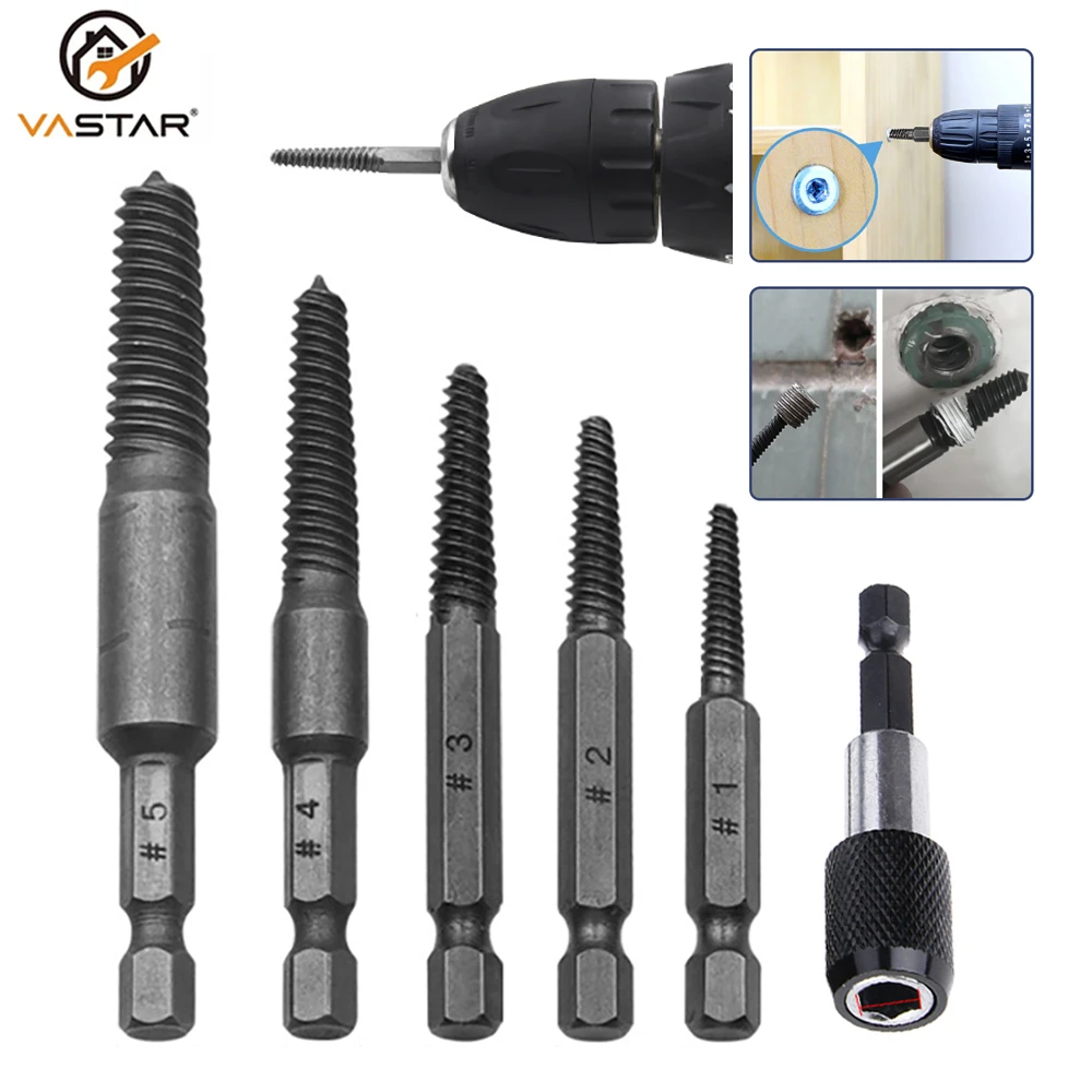 6/5/1pcs Hex Screw Extractor Broken Damaged Screws Set Drill Bit Broken
