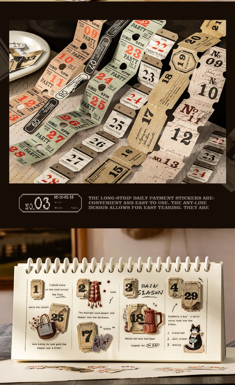 JIANWU Sequence Tag Series Vintage Date Digits Number Label Landscape Material Collage Sticker Creative DIY Journal Stationery