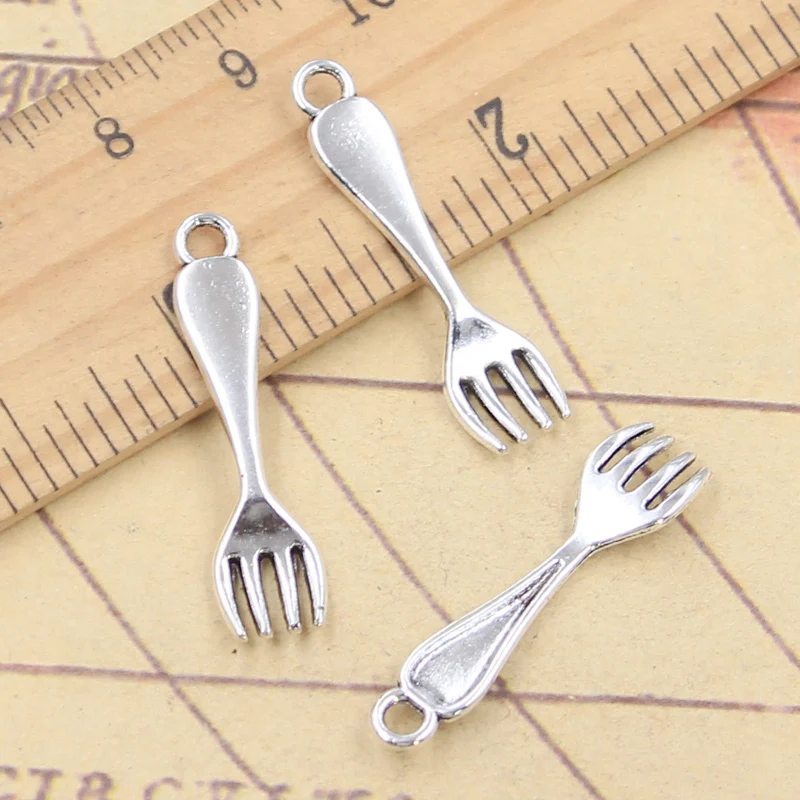 20pcs 매력 주방 포크 30x7mm 티베트어 실버 컬러 펜던트 골동품 보석 만들기 DIY 수제 공예