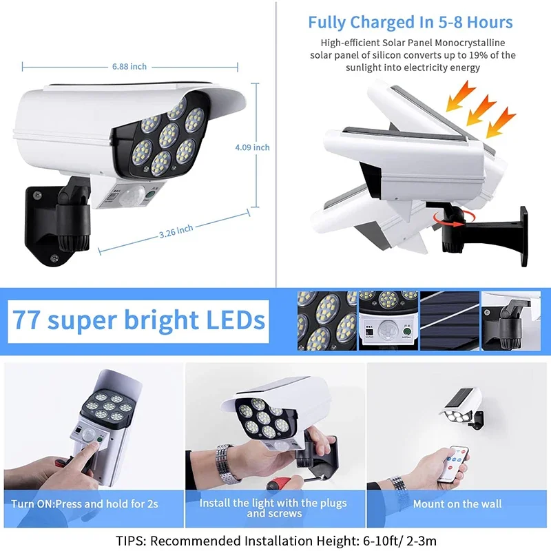 77LED Solar Light Simulation Security Dummy Camera Motion Sensor Outdoor Night Light IP65 Waterproof Lamp 3 Mode For Home Garden 5