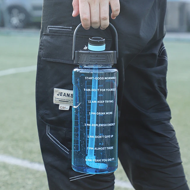 3 Liter Water Bottle with Straw 2L 1L Large Big Motivational  BPA Free School gym Sports Drinking Bottle 5