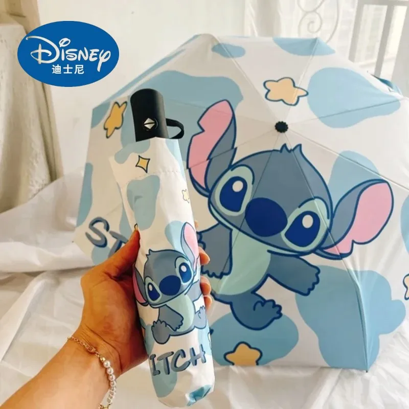 

New Disney Stitch Sunumbrella Cartoon Lilo & Stitch Umbrella Uv Protection 3 Folding Portable Sunshade For Women And Children