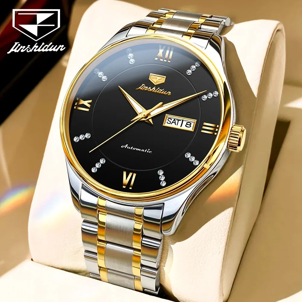 JSDUN 8933 Fashion Men Wristwatches Waterproof Automatic Mechanical Stainless Steel Strap Watch For Men Calendar Week