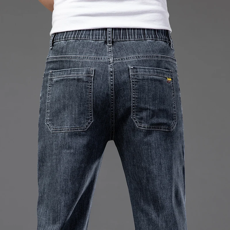 Large Plus Size 42 44 46 Thin Men's Summer Denim Jeans Elastic Waist Fashion Casual Denim Pants Fatty Brother Brand Trousers 6