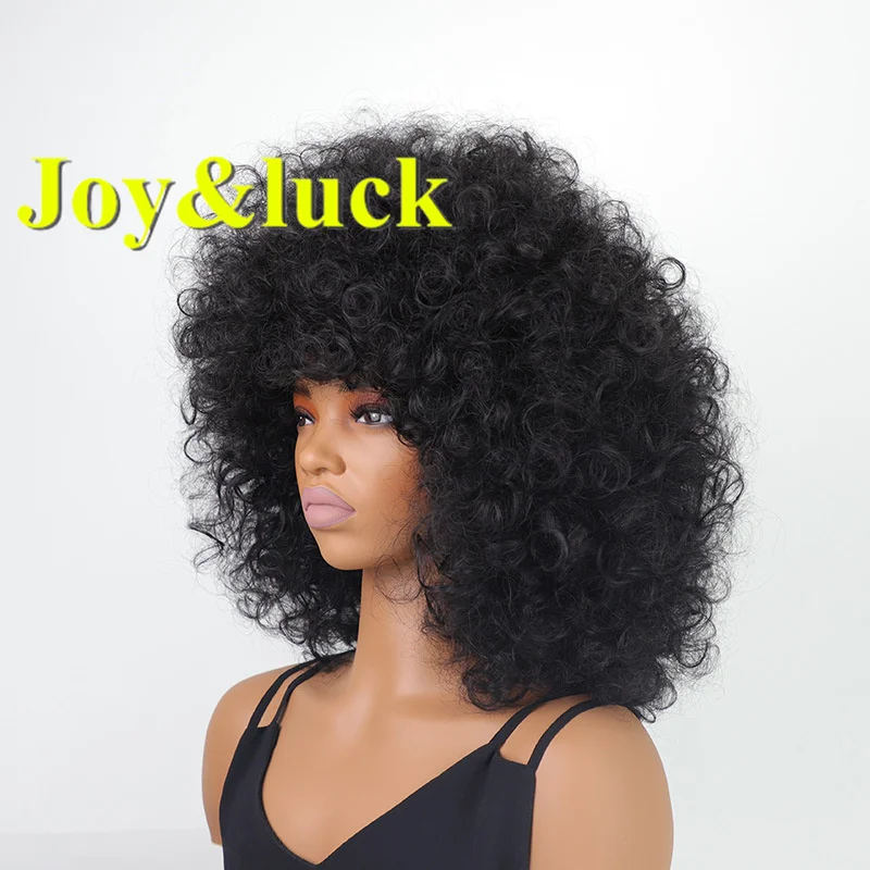 Synthetic Wigs  Cosplay Short  Curly  Black With  Bangs  Women Wig Afro  Kinky  Fluffy Female Curls Hair - 4