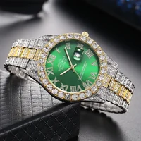 Offre spéciale diamant Bling montre hommes couleur or cadeau de luxe montres à Quartz mâle horloge livraison directe strass calendrier montre-bracelet 4