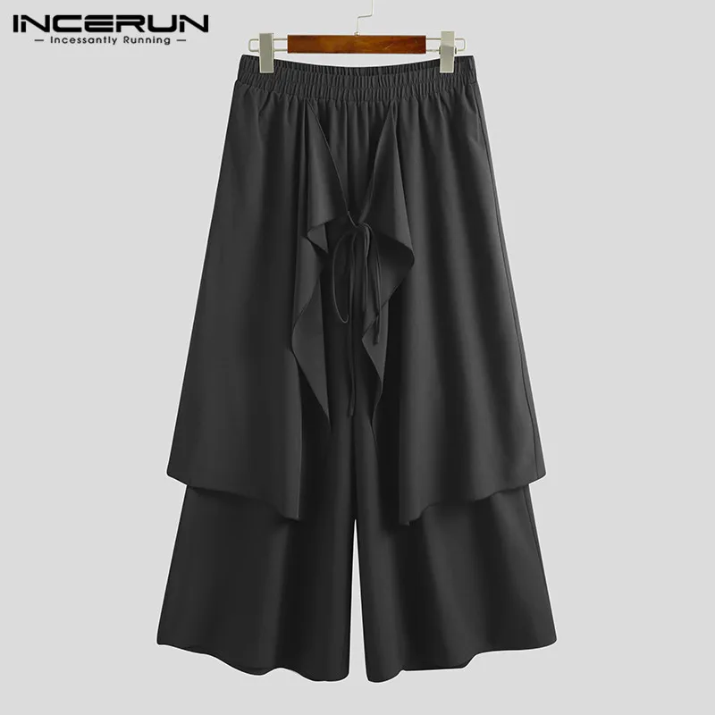 INCERUN 2023 Men Irregular Pants Solid Joggers Streetwear Elastic Waist Skirts Wide Leg Trousers Men Loose Punk Pantalon S-5XL 4