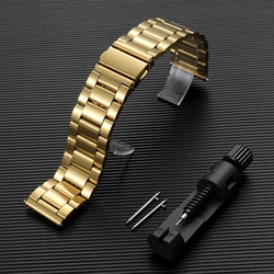 Stainless Steel Metal Watch Band Strap, 20mm/22mm - 22mm (Gold)