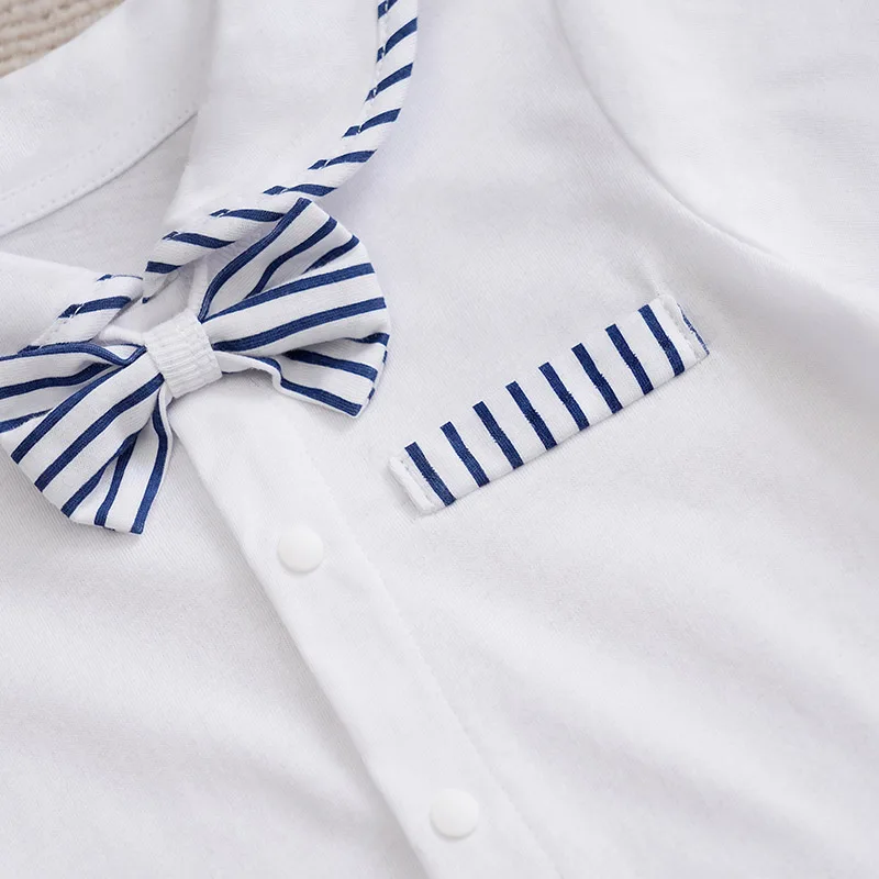 Baby Boy Outfits Baby Outfits Children Tracksuit Newborn Baby Boys Set Casual Fashion Vertical Gentleman Bow Comfortable Cotton White Short Sleeve Set Summer Two Piece